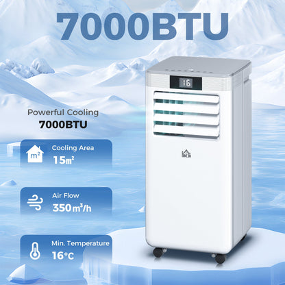 HOMCOM 7000 BTU Air Conditioning Unit, 3-in-1 Portable Air Conditioner, Dehumidifier, Cooling Fan with Remote Control, LED Display, 2 Speeds, 24H Timer, Window Venting Kit, 15m2