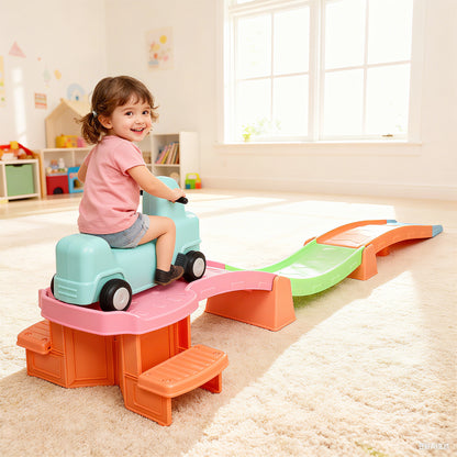 AIYAPLAY 3(m) Four-Piece Ride on Kids Roller Coaster w/ Non-Slip Steps, for Ages 2-5 Years - Orange