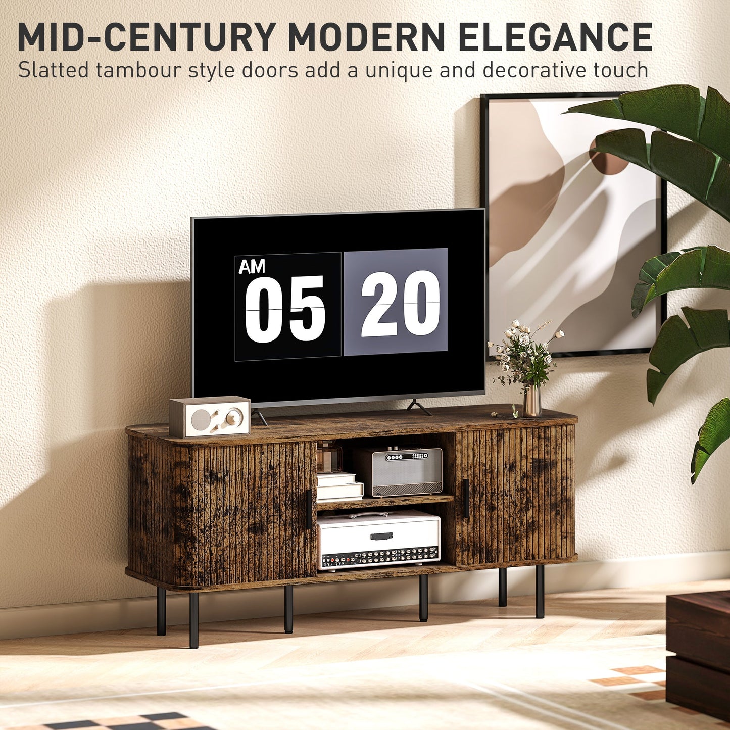 HOMCOM TV Stand Cabinet for TVs up to 55 Inches, TV Unit with Storage Shelves and Cupboard for Living Room, Rustic Brown