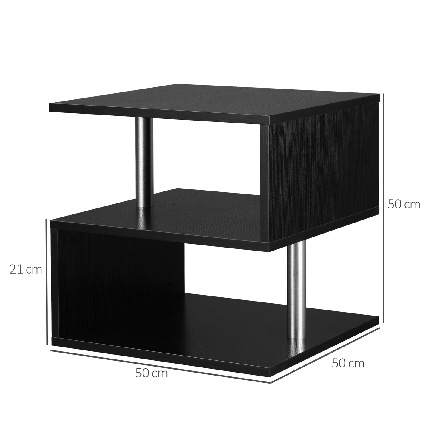 Wooden S Shape Cube Coffee Console Table 2 Tier Storage Shelves Organizer Office Bookcase Living Room End Desk Stand Display Set of 2 (Black)