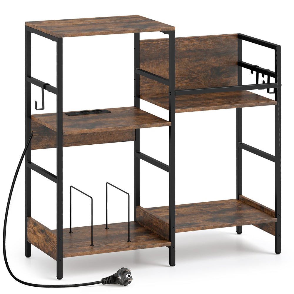Turntable Stand with Record Rack Hanging Hooks and Compartments for Bedroom-Brown