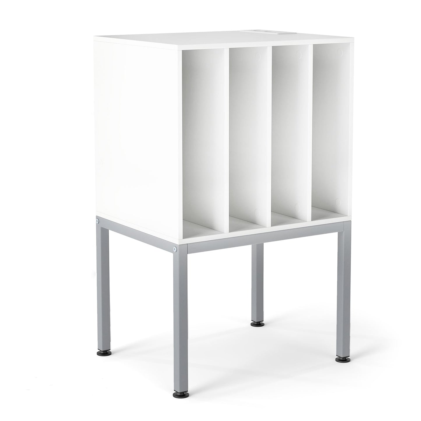 Turntable Stand with Vinyl Storage Shelves and Raised Metal Legs-White
