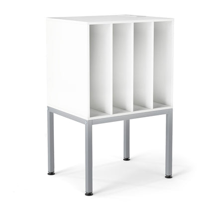 Turntable Stand with Vinyl Storage Shelves and Raised Metal Legs-White