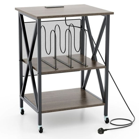 Turntable Record Player Stand with Builtin Charging Station and Divider-Grey