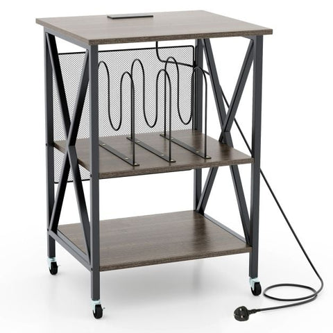 Turntable Record Player Stand with Builtin Charging Station and Divider-Grey