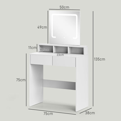HOMCOM Storage Dressing Table, with LED Light Mirror - White