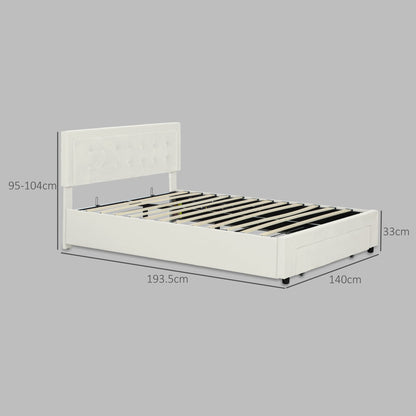 HOMCOM Double Ottoman Bed Frame, with Front Drawer - Cream