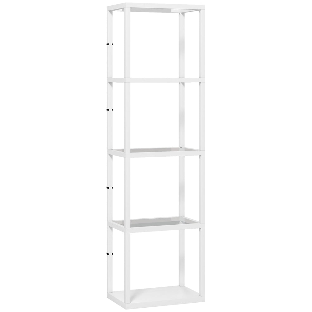 HOMCOM LED Floor Lamp with Glass Shelves, 4 Layers Dimmable Tall Standing Lamp, Modern Column Shelf Floor Light for Living Room, Bedroom, Office, White