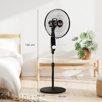 HOMCOM 16" Pedestal Standing Floor Fan, Oscillation Cooling Fan with Remote Control, Black