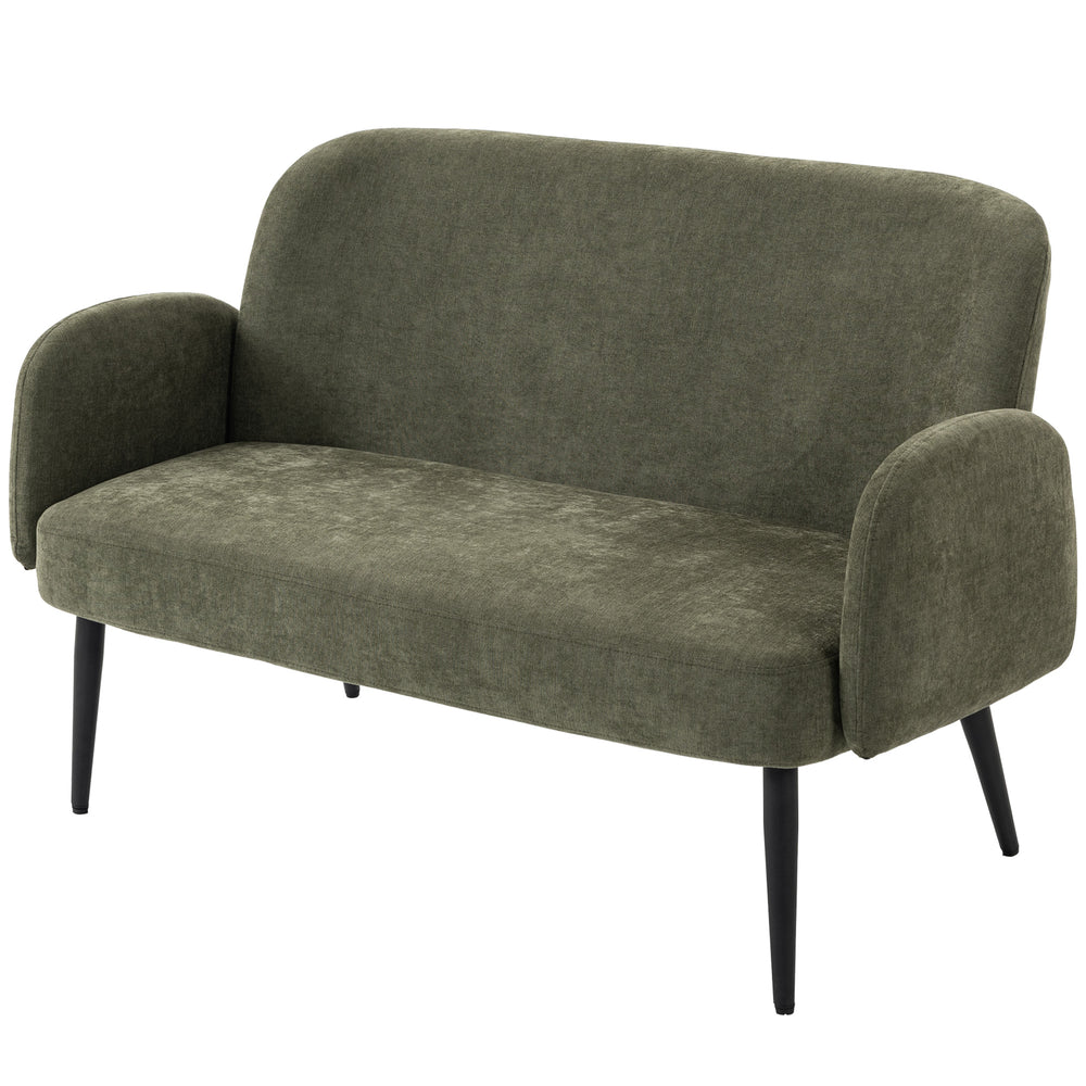 HOMCOM 132cm 2 Seater Sofa, Velvet Comfy Small Sofa Couch with Wide Seat, Thick Padding, Tapered Metal Legs, Green