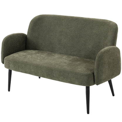 HOMCOM 132cm 2 Seater Sofa, Velvet Comfy Small Sofa Couch with Wide Seat, Thick Padding, Tapered Metal Legs, Green