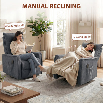 HOMCOM Recliner Armchair, Chenille Recliner Chair with Massage and Heat, 360Â° Swivel Rocking Manual Recliner, Dark Grey