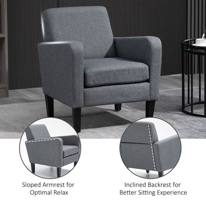 Linen Single Armchair, with Padded Seat - Grey