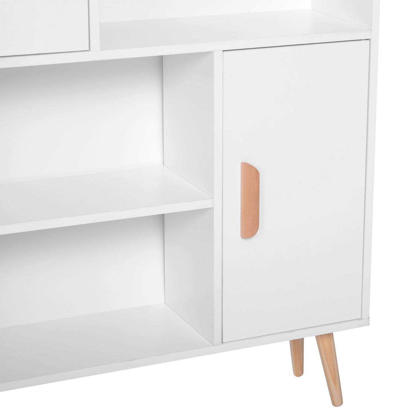 HOMCOM Sideboard Bookshelf Free Standing Bookcase Shelves Unit Display Storage Cabinet w/ Adjustable Shelves, Wooden Leg, Two Doors, White