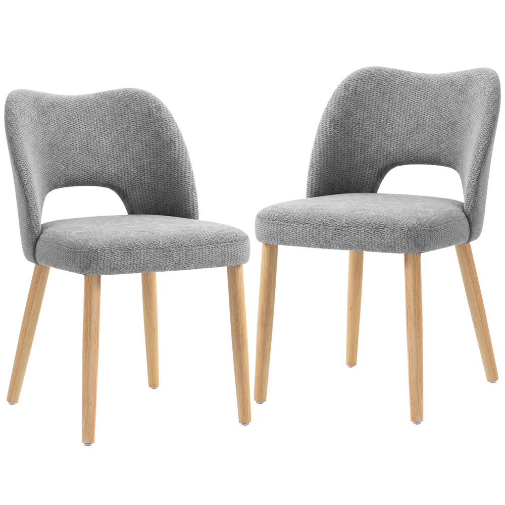 HOMCOM Dining Chairs Set Upholstered Kitchen Chenille Tool Free Assembly Rubberwood Legs, Grey