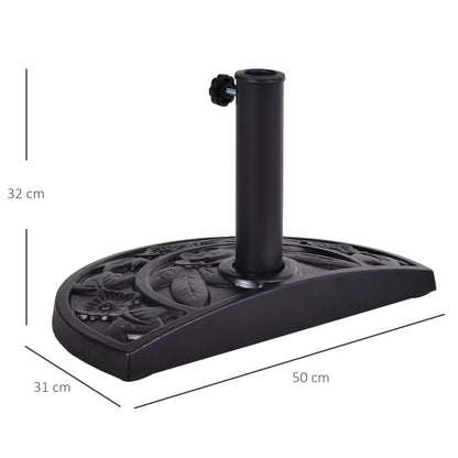 Outsunny 9kg Resin Parasol Base, Half Round Umbrella Stand with Floral Design for Garden, Outdoor, Suitable Umbrella Rod: Î¦3.8cm, Î¦4.8cm, Black