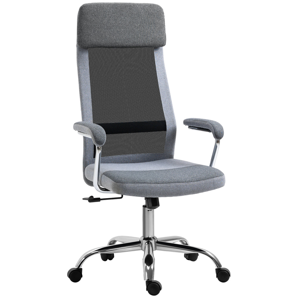 Vinsetto Office Chair, Ergonomic Desk Chair, High Back Computer Chair with Adjustable Height, Swivel Rolling Wheels, Mesh Back and Linen-Feel Fabric Seat for Home and Study, Grey