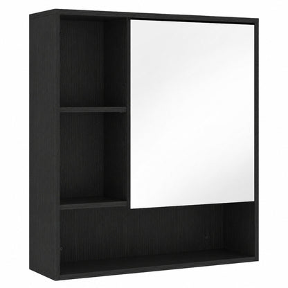 HOMCOM Bathroom Mirror Cabinet, Wall-Mounted Bathroom Cabinet with Mirror Door, Adjustable Shelves, Black