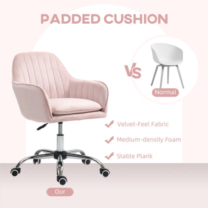 HOMCOM Velvet-Feel Tub Office Chair, with Seat Cushion - Pink
