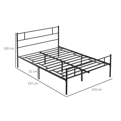 King Size Metal Bed Frame w/ Headboard and Footboard Metal Slat Support and Underbed Storage Space