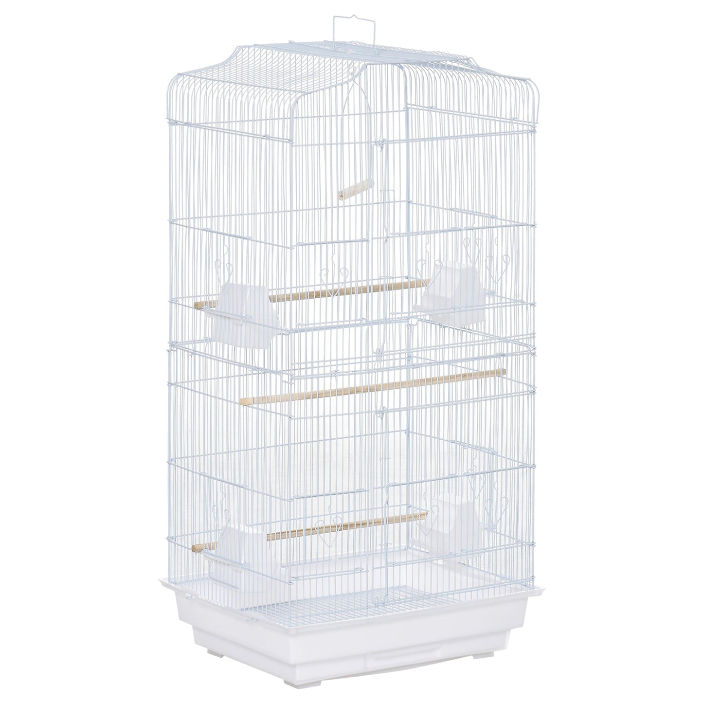PawHut Large Metal Bird Cage with Perches, Food Bowls, Swing, for Budgies, Parakeets, White