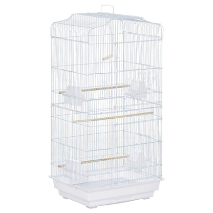 PawHut Large Metal Bird Cage with Perches, Food Bowls, Swing, for Budgies, Parakeets, White