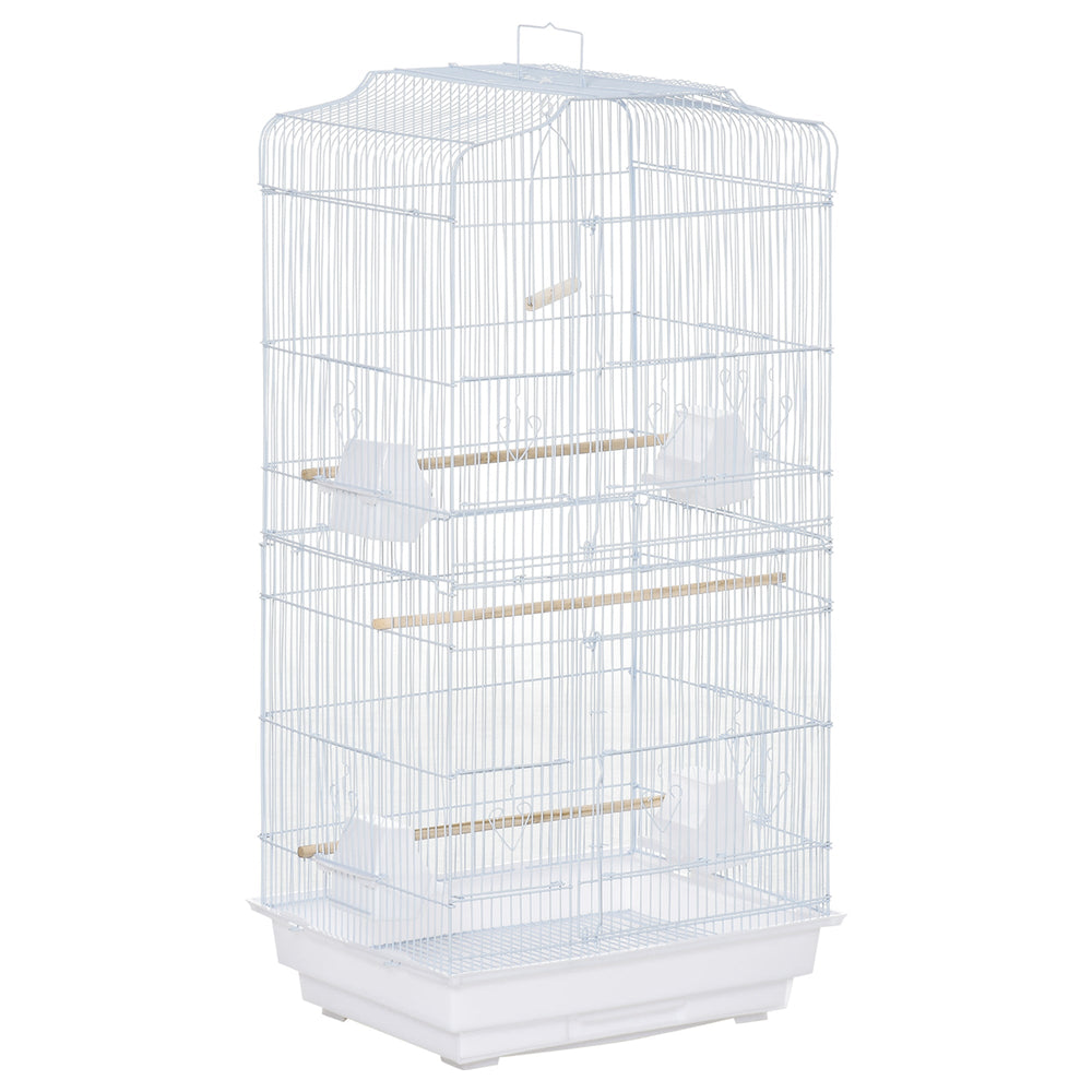 PawHut Large Metal Bird Cage with Perches, Food Bowls, Swing, for Budgies, Parakeets, White