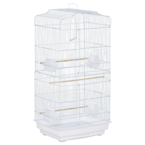 PawHut Large Metal Bird Cage with Perches, Food Bowls, Swing, for Budgies, Parakeets, White
