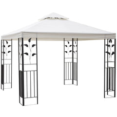 Outsunny 3 x 3m Outdoor Steel Gazebo with 2 Tier Roof, Garden Gazebo Patio Canopy Marquee Shelter with Decorative Steel Frame - Cream
