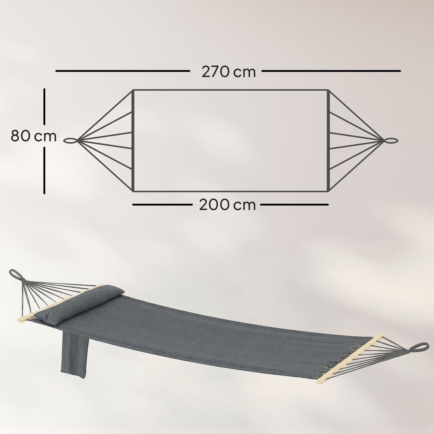 Outsunny Cotton Hammock, Soft Portable Swing Sleeping w/ Headrest & Side Pocket, Dark Grey