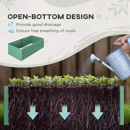 Outsunny Raised Beds for Garden, Galvanised Steel Outdoor Planters with Multi-reinforced Rods, 180 x 90 x 59 cm, Light Green