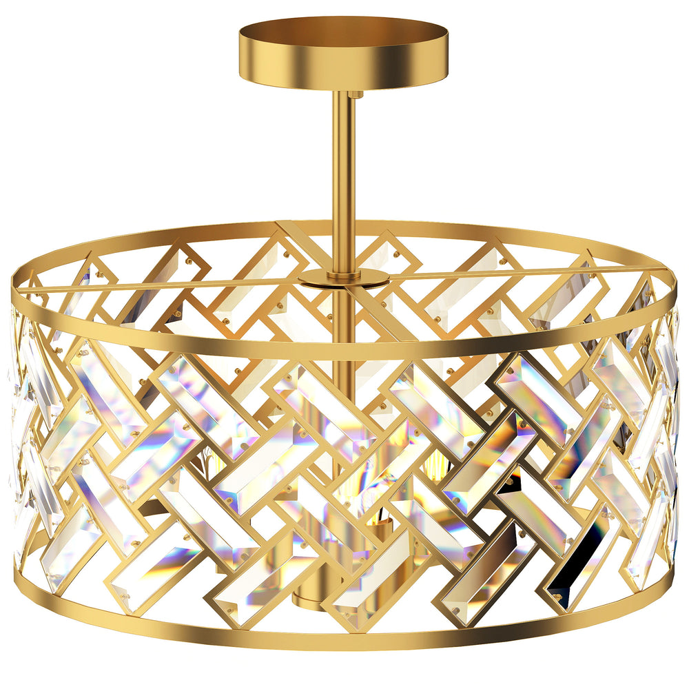 HOMCOM 3-Light Crystal Glass Ceiling Light, Modern Ceiling Lamp w/ 3 E14 Sockets for Living Room, Bulb Not Included, Gold Tone