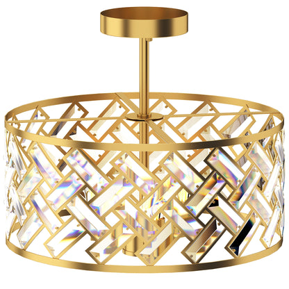 HOMCOM 3-Light Crystal Glass Ceiling Light, Modern Ceiling Lamp w/ 3 E14 Sockets for Living Room, Bulb Not Included, Gold Tone