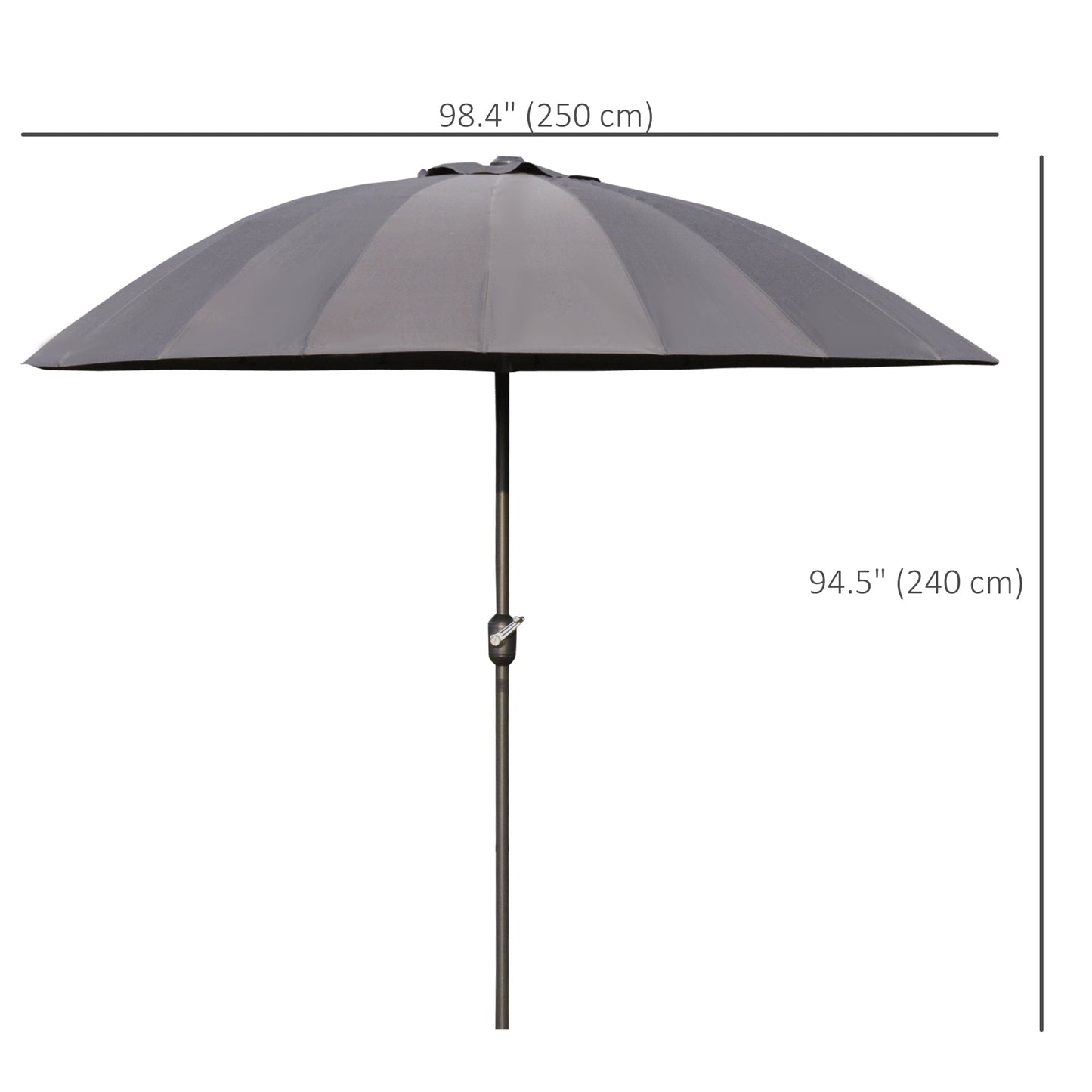 Outsunny 2.5m Shanghai Garden Parasol Umbrella with Crank & Tilt, Adjustable Outdoor Sun Shade, Grey