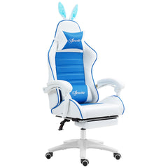 Vinsetto Racing Gaming Chair, Reclining PU Leather Computer Chair with Removable Rabbit Ears, Footrest and Lumber Support, Blue