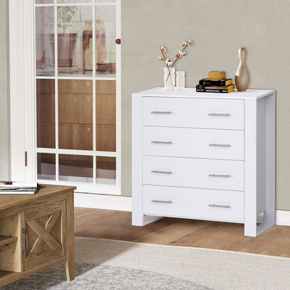 HOMCOM Chest Of 4 Drawers Storage Cabinet Bedroom Clothes w/Metal Handles Base Freestanding Unit Furnishing Living Room White