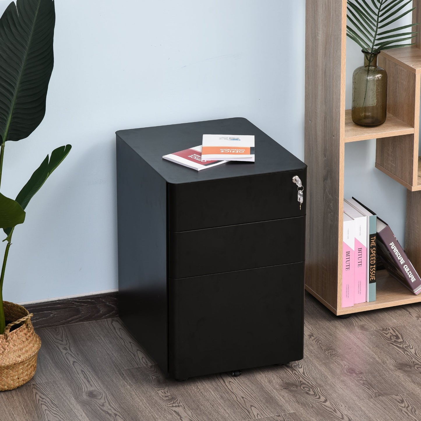 Vinsetto Fully Assembled 3 Drawer Steel Metal Filing Cabinet Lockable Rolling Vertical File Cabinet Black