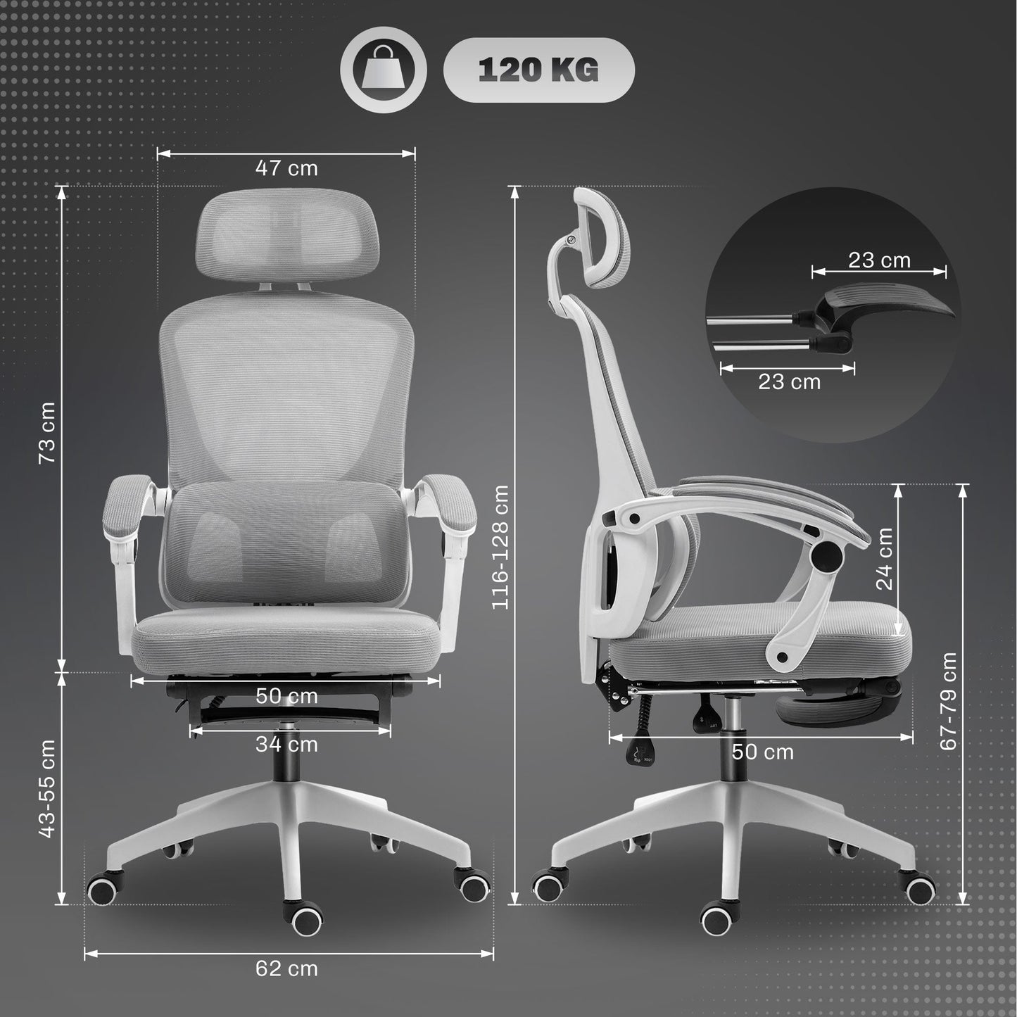 HOMCOM Multi-Adjustable Mesh Back Office Chair - Grey