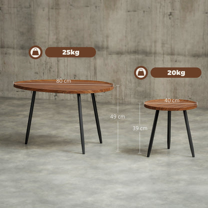 HOMCOM Nesting Coffee Table Set of 2, 80cm Modern Stacking End Side Table with Metal Legs for Living Room Bedroom Office, Chestnut Wood Effect