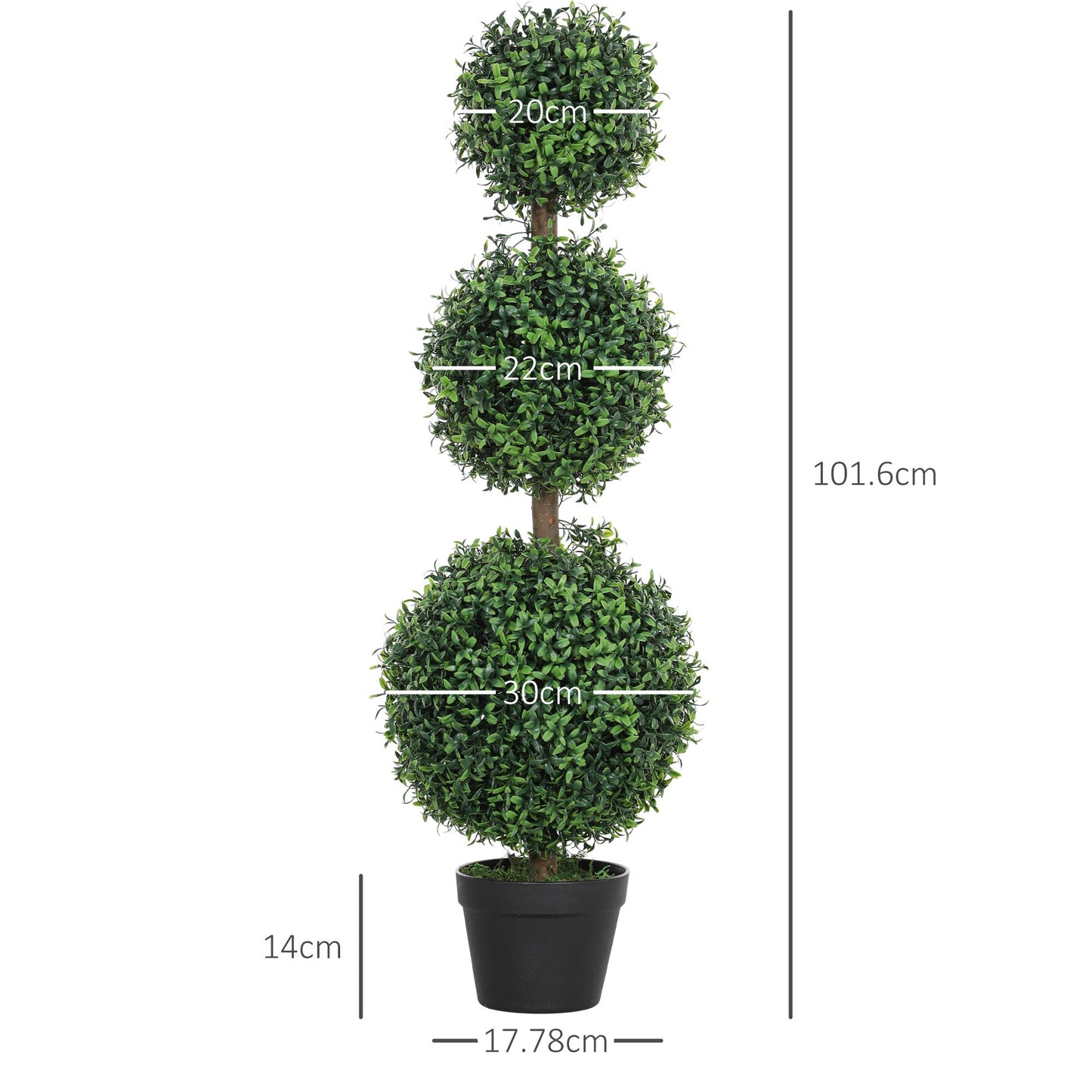 HOMCOM Set of 2 Decorative Artificial Trees, Topiary Ball-shaped Boxwood Trees in Pot, Fake Plants for Home Indoor outdoor Decor, 100cm, Green