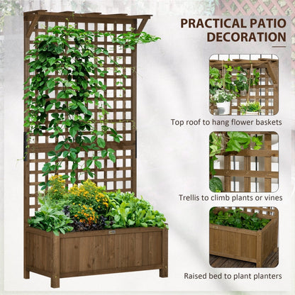 Wood Planter With Trellis For Vine Climbing- Coffee