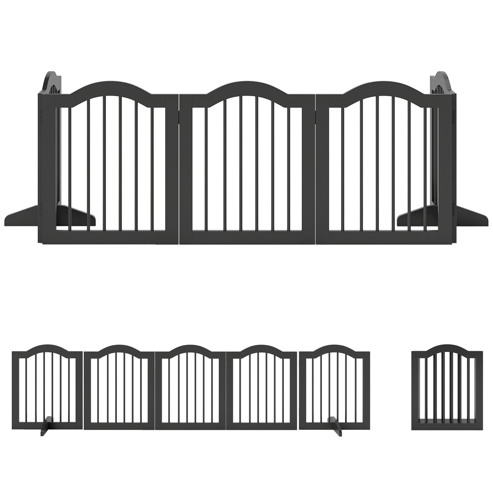PawHut Wooden Foldable Dog Gate Panel Pet Fence Freestanding Safety Barrier for the House, Doorway, Stairs (Black)