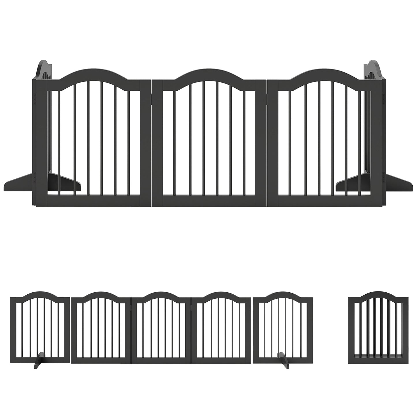PawHut Wooden Foldable Dog Gate Panel Pet Fence Freestanding Safety Barrier for the House, Doorway, Stairs (Black)