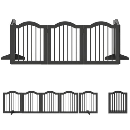 PawHut Wooden Foldable Dog Gate Panel Pet Fence Freestanding Safety Barrier for the House, Doorway, Stairs (Black)
