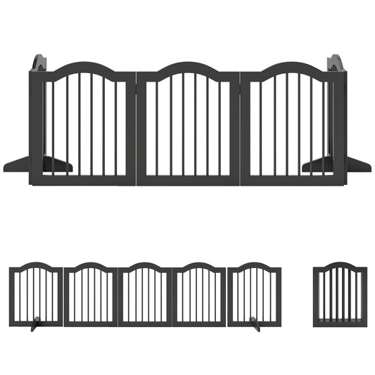 PawHut Wooden Foldable Dog Gate Panel Pet Fence Freestanding Safety Barrier for the House, Doorway, Stairs (Black)