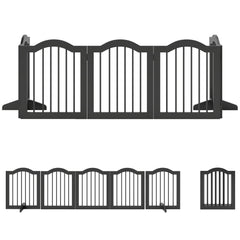 PawHut Wooden Foldable Dog Gate Panel Pet Fence Freestanding Safety Barrier for the House, Doorway, Stairs (Black)