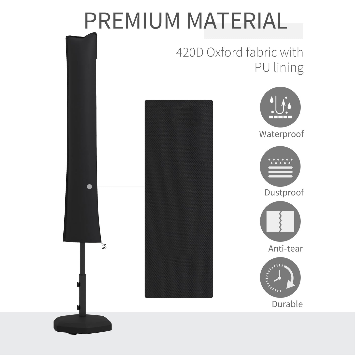 Outsunny Parasol Cover, Cantilever Umbrella Cover for 2-3.5 m Parasols, 420D Oxford Fabric Banana Umbrella Protector with Zipper for Outdoor Garden, Patio, Black