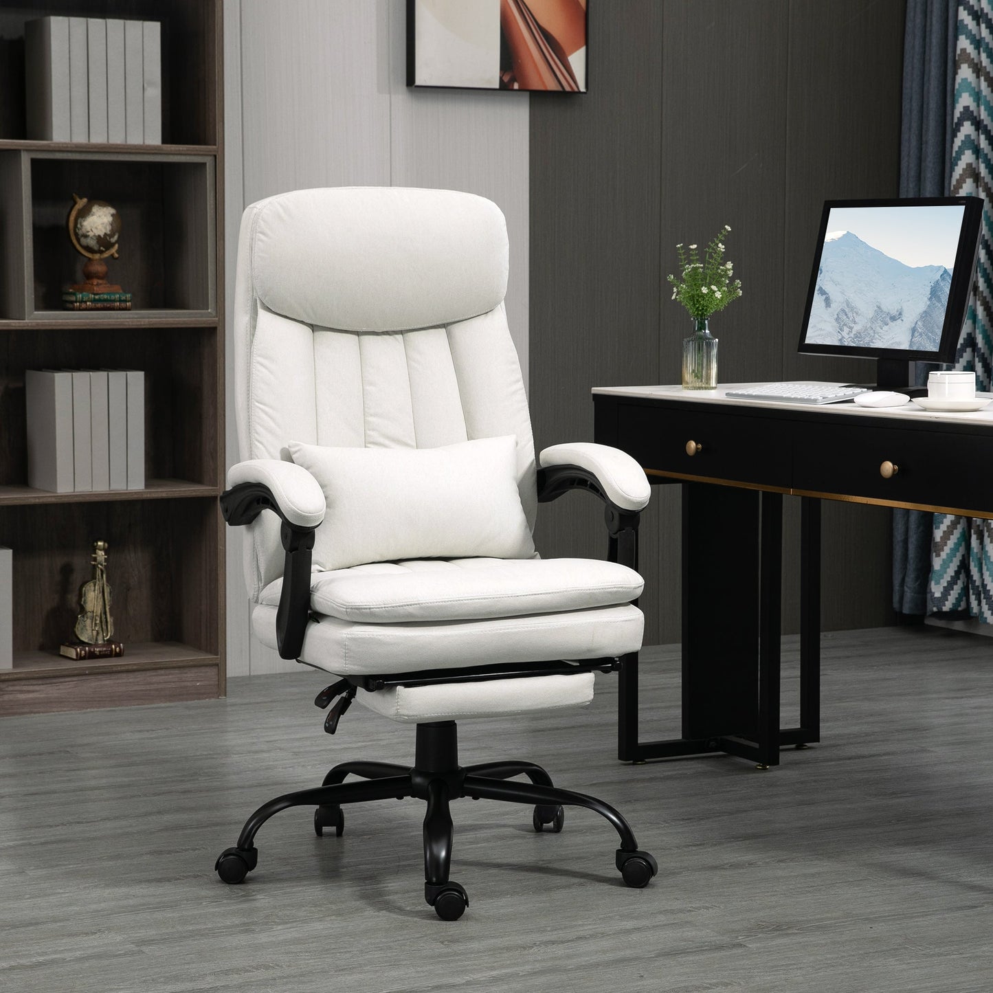 Vinsetto Office Chair, Ergonomic Desk Chair with 6-Point Vibration Massage and Lumbar Heating, Computer Chair with Lumbar Support Pillow, 155  Reclining Back and Footrest, Cream White