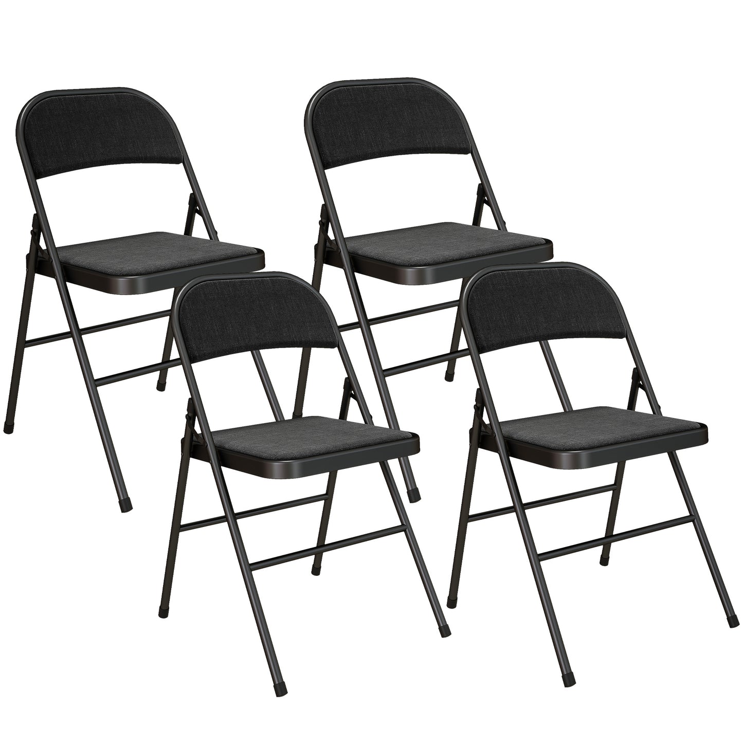 HOMCOM Linen-Look Set of Four Cushioned Folding Chairs - Black