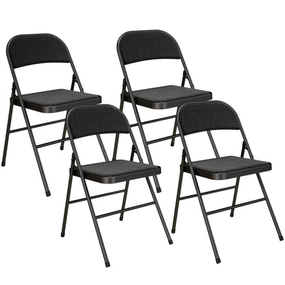HOMCOM Linen-Look Set of Four Cushioned Folding Chairs - Black